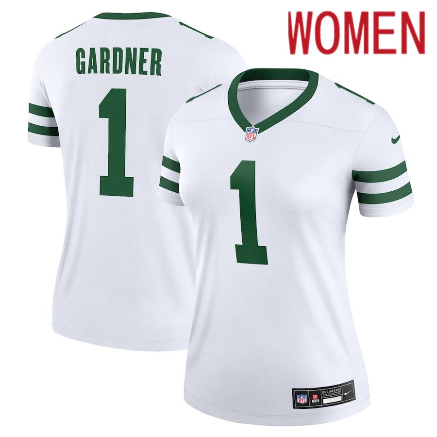 Women New York Jets #1 Sauce Gardner Nike Legacy White Legend NFL Jersey